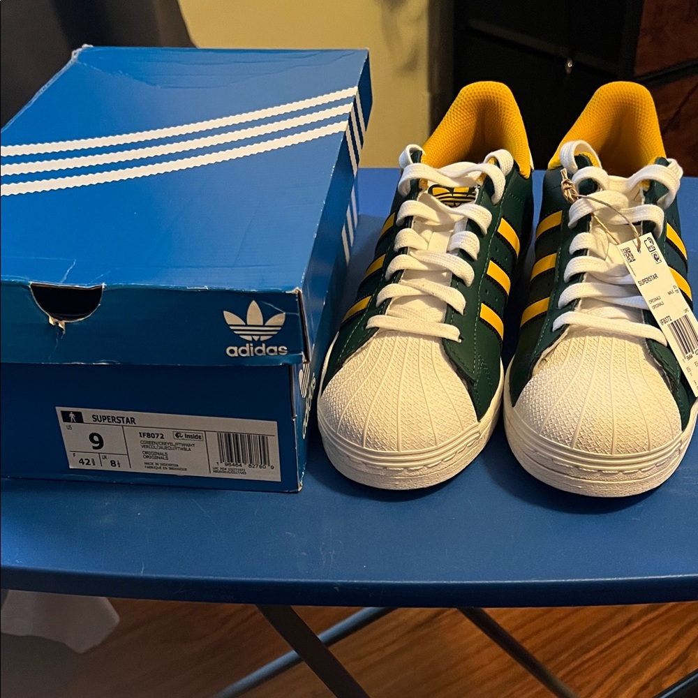 Adidas Kids Superstar Sneakers - Dark Green and Yellow